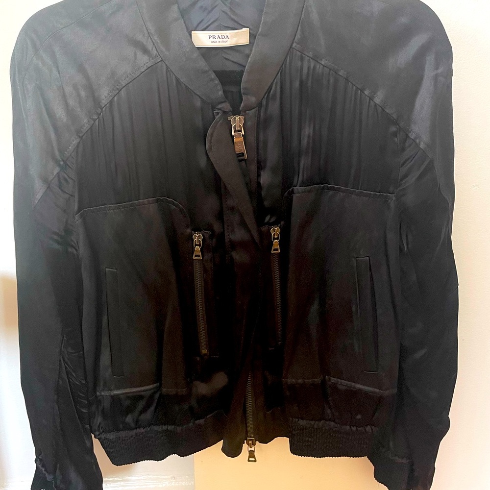 Rare Vintage Black Silk PRADA Bomber Spider Embellishment Size 44